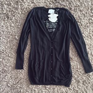 Signorelli Black Women's Cashmere Cardigan Sweater with crystal angel detail